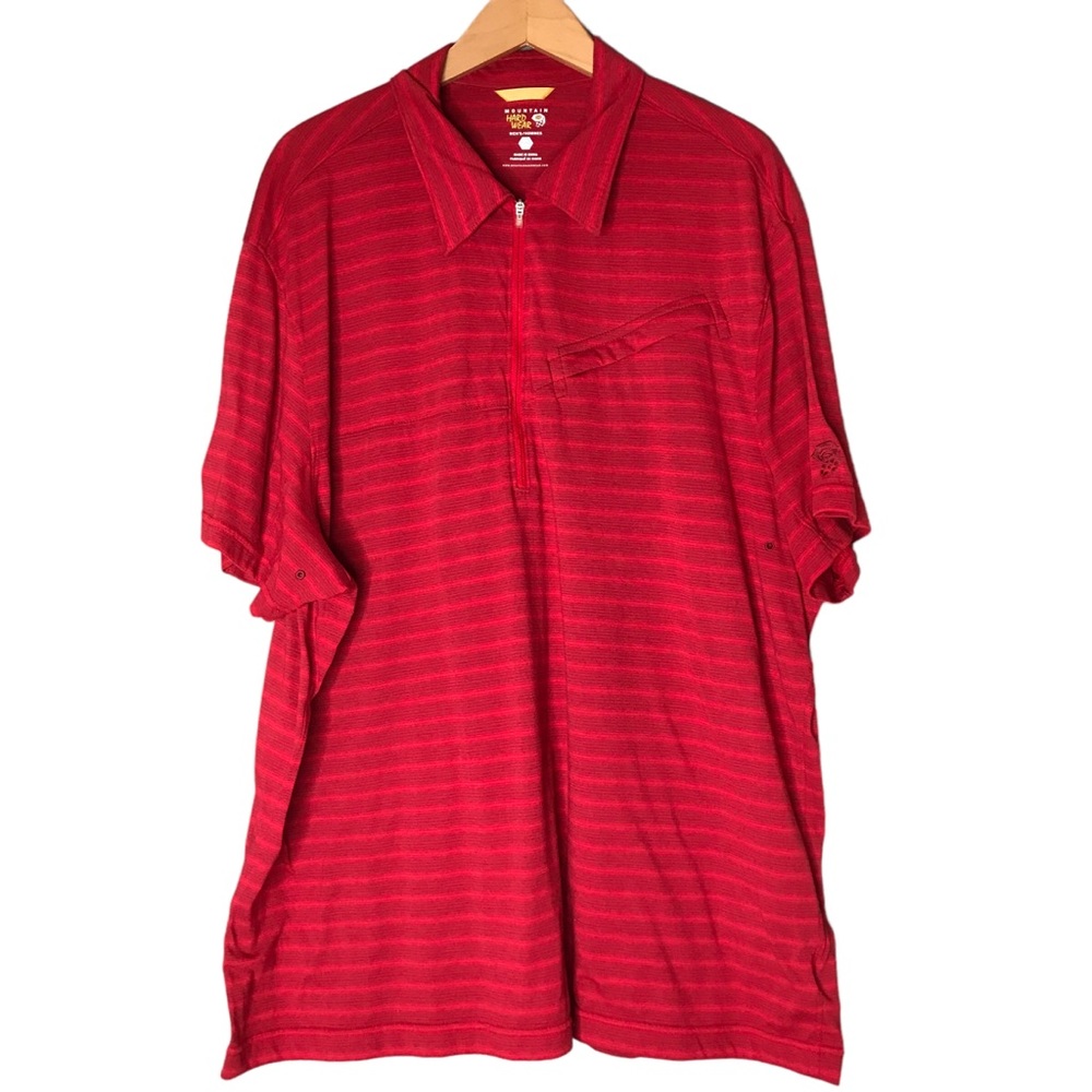 Mountain Hardwear 1/4 Zip Polo Shirt Performance Gear Red Stripes Men's XXL